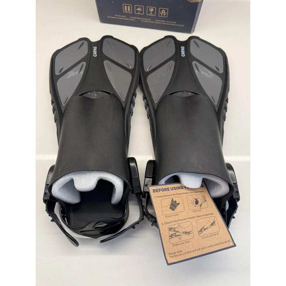 Capas Snorkel Fins Black Adult S/M 4.5-8.5 Swim Diving Flippers Adjustable